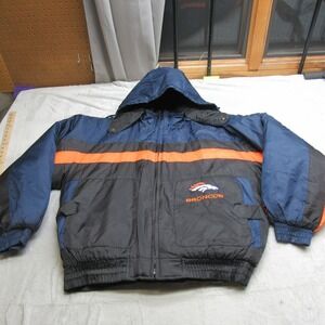 Denver Broncos Jacket Men Large Pro Player Blue‎ Hood Insulated THICK Puffer VTG